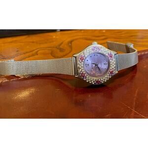 Women's Silver Tone Rumours Watch, Mesh Band, Purple Face and Crystal Accented B